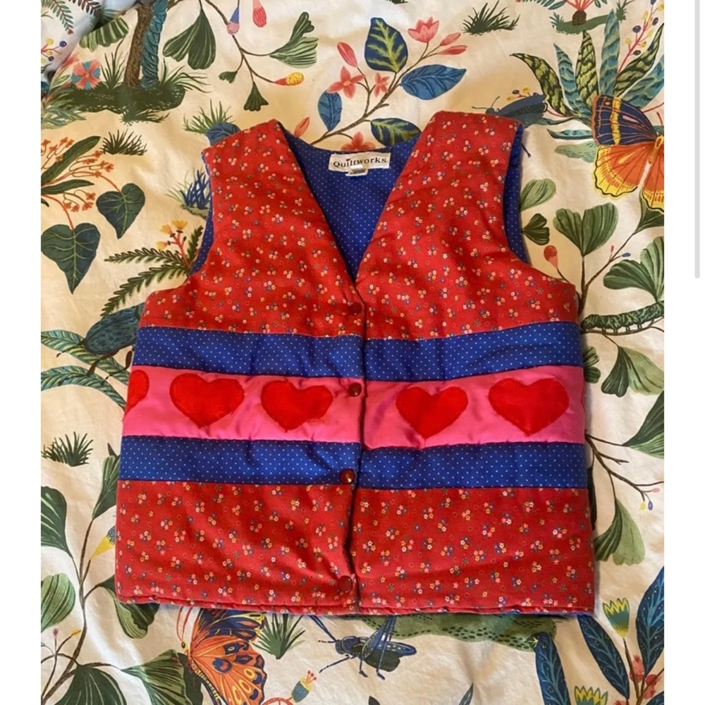 Colorful Quilted Vest with Heart Design